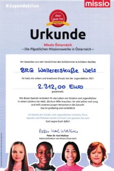Urkunde für Spendensammlung